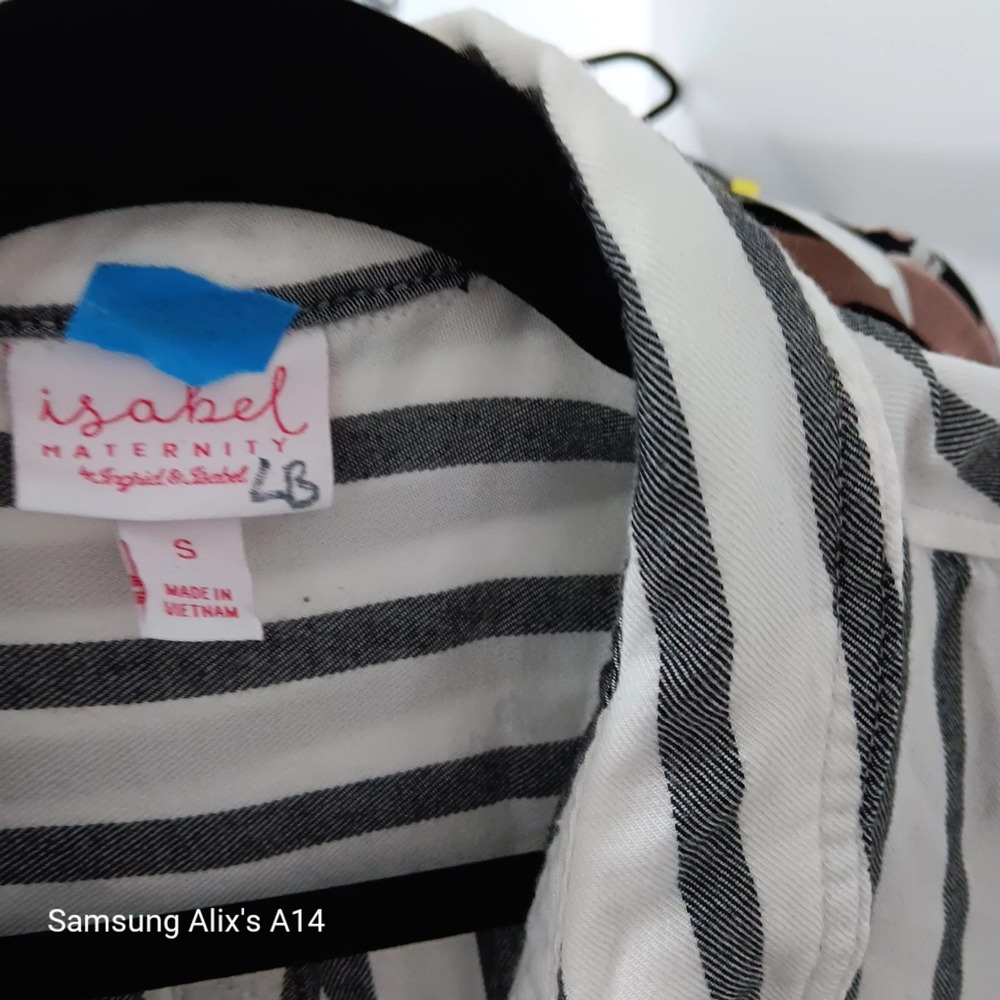 Isabel Maternity Flannel Shirt W Small Gray‎ White Striped Button Down Soft - Picture 2 of 7